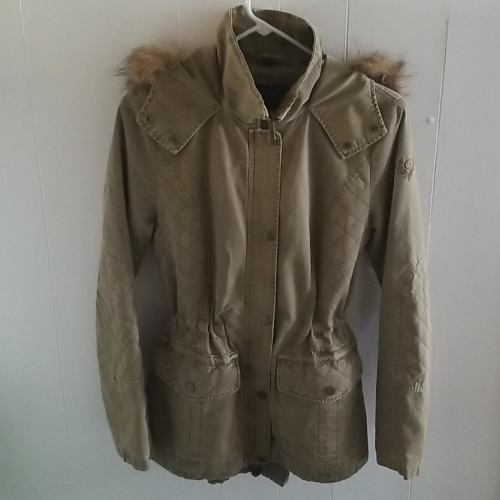 🌼Guess Women Lace-up Hooded Jacket sz M Khaki